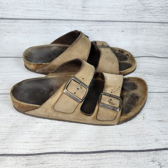 Birkenstock Arizona Oiled Leather Sandals Tobacco Brown US 6 EU 37 Distressed - Picture 4 of 13